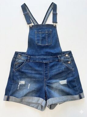 NWT Wax Jean Distressed  Blue Denim Shorts Overalls Cuffed Medium Wash Boho 1XL